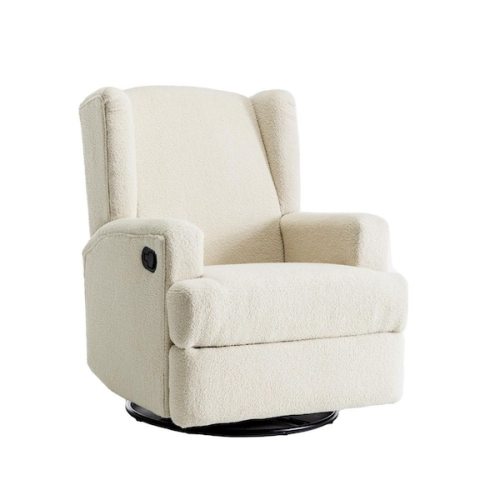 Cream Teddy Fabric Wingback Manual Swivel Rocker Recliner with Metal Base(Set of 1)