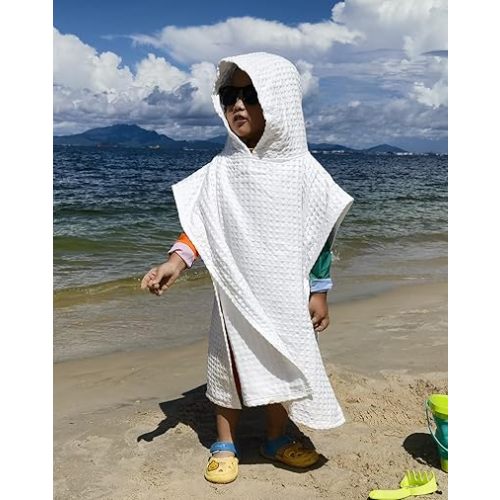 Hooded Bath Towel for Kids Extra Soft Absorbent Bath Poncho for 0-4 Years Premium Waffle + Muslin Cotton