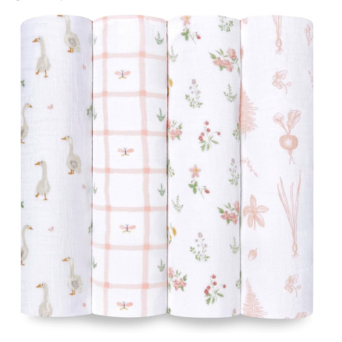 aden + anais Essentials Baby Muslin Swaddle Blankets, Newborn Receiving Blanket for Swaddling, 100% Cotton Baby Swaddle Wrap, 4 Pack, Country Floral