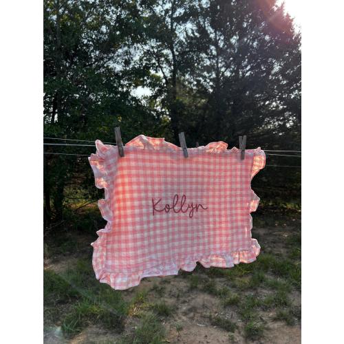 Hand Embroidered Gingham Pillowcase (No Insert): Custom Nursery Decor