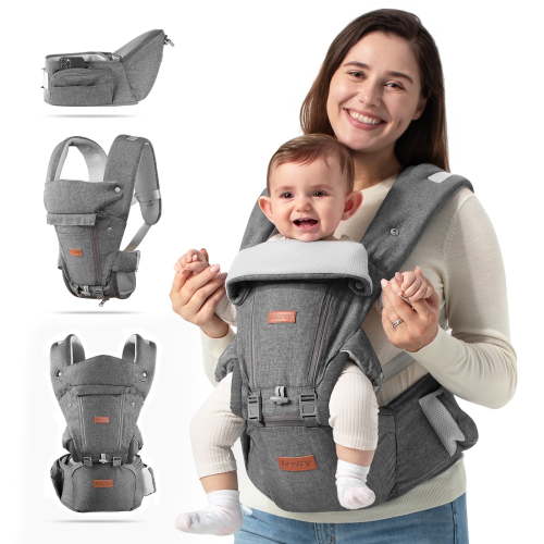 Besrey Baby Carrier with Ergonomic Seat, Hands-Free, 7-45 lbs, Unisex,Gray