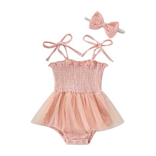 Newborn Baby Girl Bodysuit Sleeveless Halter Frill Romper One-piece Jumpsuit with Headband Summer Clothes Set