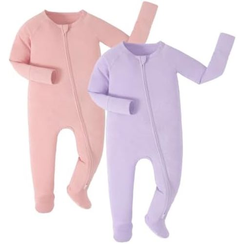 JunNeng Newborn Baby Boy Footie Pajamas,viscose from Bamboo Sleeper with Mittens,2 Way YKK Zipper Romper,0-12 Months Clothes
