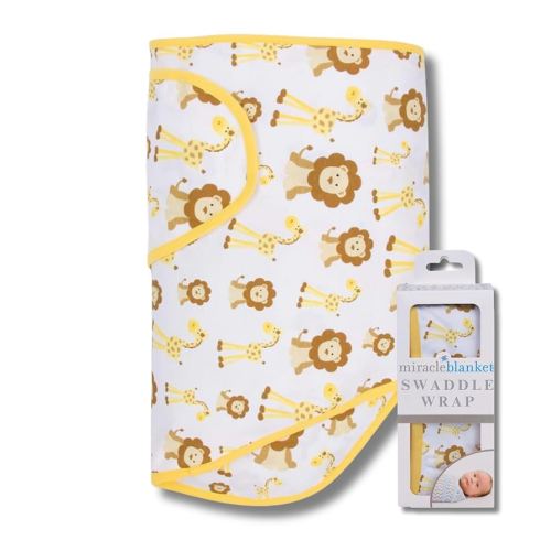Miracle Blanket Swaddle Wrap – Help Your Newborn Sleep Longer – Soft & Secure Sleep Sack for Infants – Easy-to-Use Swaddling Blanket for a Calm Baby (Giraffes & Lions)