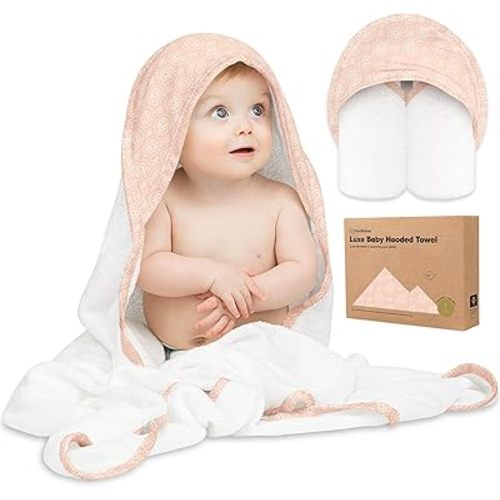KeaBabies Hooded Baby Towel for Newborn - Viscose Derived from Bamboo Large Baby Bath Towels with Hood for Boys, Girls, Toddler, Extra Absorbent & Soft Newborn Bath Essentials (Crystal)