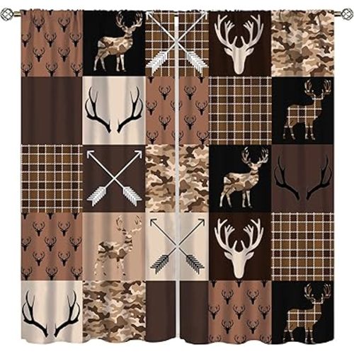 Vintage Bear Deer Window Curtains, Western Farm Country Lodge Wildlife Hunting Topics Vintage Bedroom Living Room Kitchen Curtains 42x45 Inch