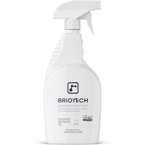 BRIOTECH Sanitizer Disinfectant Hypochlorous Spray, Kills 99.99% of Viruses & Bacteria, Eliminate Odor, Gentle for Nurseries & Play Rooms, Rinse Free Food Contact Surface Sanitizer, 32 fl oz