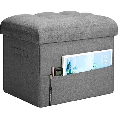 Storage Ottoman with Extra Thick Foam Padded Seat, Foldable Foot Rest Stool with Linen Fabric, 43L Ottoman with Storage Bench for Bedroom Living Room, Holds Up to 300lbs, 17x13x13in, Dark Gray