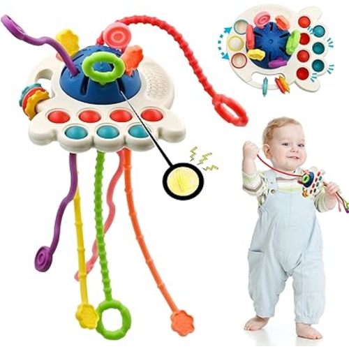 Jouets sensoriels Montessori pour les tout-petits, jouets de voyage en voiture pour les tout-petits de 2 à 3 ans, cadeau d'anniversaire, cordon de traction en silicone de qualité alimentaire, jouets