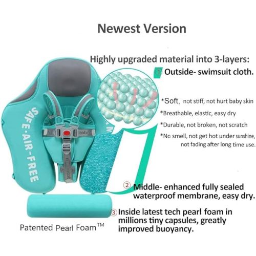Mambobaby Newest Non Inflatable Baby Float Size Improved Add Tail Avoid Flip Over Swim Trainer Solid Infant Pool Float with Canopy UPF 50+ Swim Ring - green CF