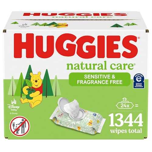 Sensitive Baby Wipes, Huggies Natural Care Baby Diaper Wipes, Unscented, Hypoallergenic, 99% Purified Water, 24 Soft Pack (1344 Wipes Total)