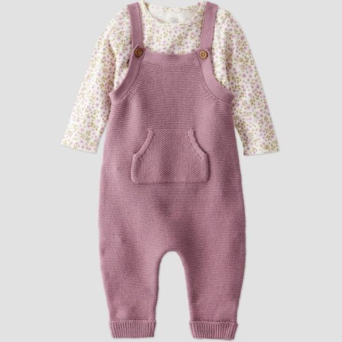 Little Planet By Carter's Organic Baby Girls' 2pc Sweater Overalls Set - Pink 9M