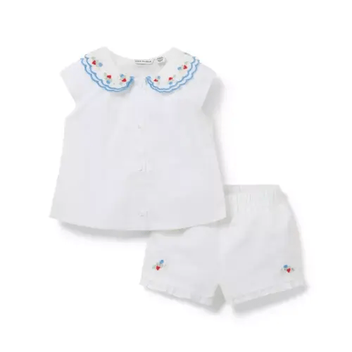 Baby White Baby Embroidered Floral Collar Matching Set by Janie and Jack