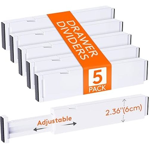 Lifewit 5 Pack Clothes Drawer Dividers 2.36" High, 11"-17" Adjustable Drawer Organizer for Clothing/Makeup, Plastic Expandable Separators in Kitchen/Dresser/Bathroom/Office Organization & Storage