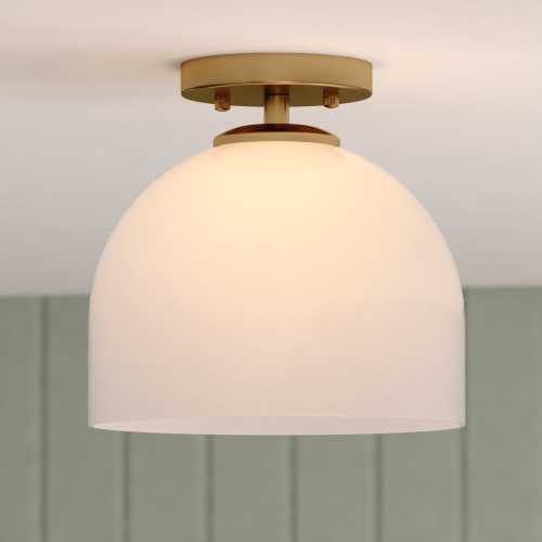 Cascadia Shelby 1-Light 9.25-in Satin Brass Led, Semi Flush Mount Light