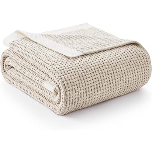 Amélie Home Chenille Waffle Throw Blanket for Couch, Reversible Soft Cozy Knit Blanket Lightweight Warm Decorative Throw for Sofa, Bed, Living Room, 50"x60", Beige