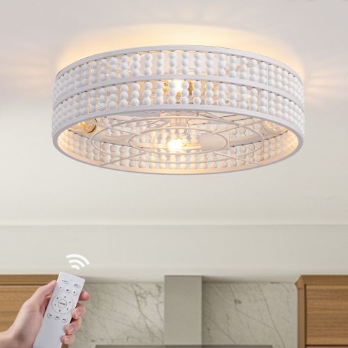 Antoine Low Profile 20-in White with Acrylic Blades Flush Mount Fandelier Ceiling Fan With Light and Remote Control Included 5 -Blade