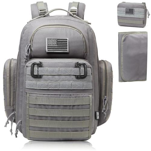 Diaper Bag Backpack for Dad, DBTAC Large Baby Nappy Bag for Men w/Changing Mat, Insulated+Wipe Pockets, Stroller Straps, Grey