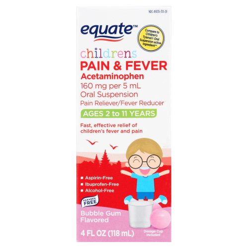 Equate Children's Pain and Fever, Acetaminophen 160 mg per 5 mL, Bubble Gum Flavor, 4 Fluid Ounce