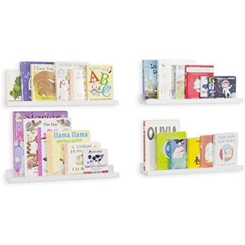 Wallniture Denver Wall Mounted Floating Shelves for Nursery Decor - Kid’s Room Bookshelf Display - Picture Ledge 17 Inch Set of 4 (White)