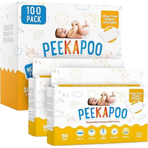 Peekapoo - Disposable Baby Changing Pad Liners – 100 Pack