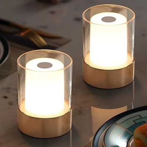 4" Mini Dining Table Light 2 Pack for Buffet Restaurant, Outdoor Waterproof Lamps for Bathroom Camping, Rechargeable Cordless Table Lamp for Bar, Touch Warm Night Light for Nursery Baby (Gold)