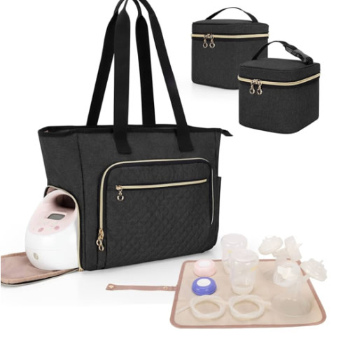 LUXJA Breast Pump Bag Compatible with Spectra S1 and S2 (with a Breastmilk Cooler Bag, a Small Carrying Case and a Waterproof Mat), Pumping Bag for Breast Pump and Extra Parts, Black