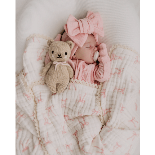 Gauze Lace Blanket | Pink Bows – Little and Fern