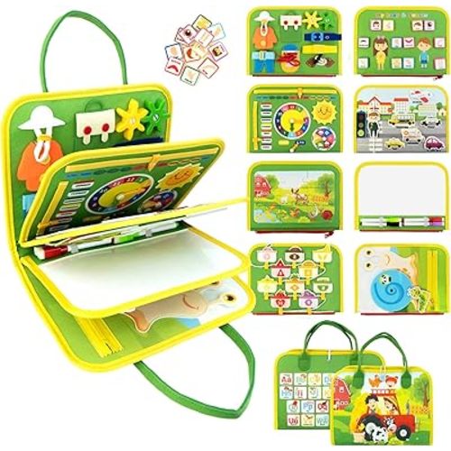 Busy Book for Toddlers 1-3, Farm Toddler Busy Board Montessori Toys for 1 2 3 4 Year Old, Sensory Board Preschool Learning Toy Quiet Books Birthday Gifts for Girls Boys, Travel Toys for Airplane Car