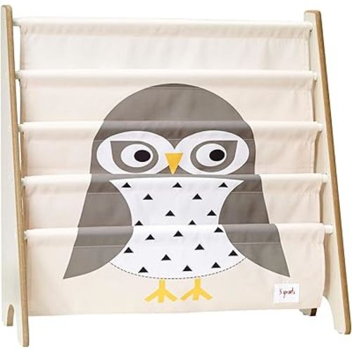 3 Sprouts Kids Book Rack - Space-Saving Bookshelf for Children's Room - Toddler Bookcase Organizer, Book Shelf Ages 3+, Owl