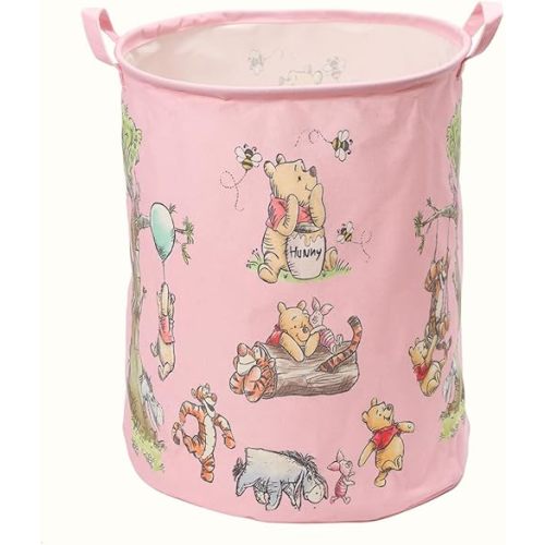 Nursery Storage Basket, Large Barrel Shaped Canvas Laundry Hamper With A Waterproof PE Coating, Foldable, for Kids, Boys and Girls, Bathroom and Bedroom Set, Clothes,Toys Bin.(Pink)