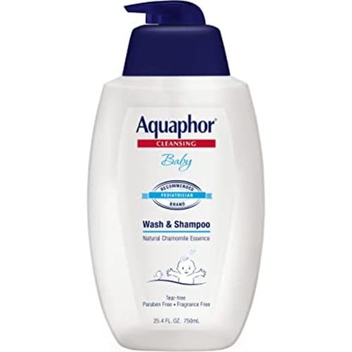 Aquaphor Baby Wash and Shampoo, Unscented Baby Shampoo and Wash, 25.4 Fl Oz Pump Bottle