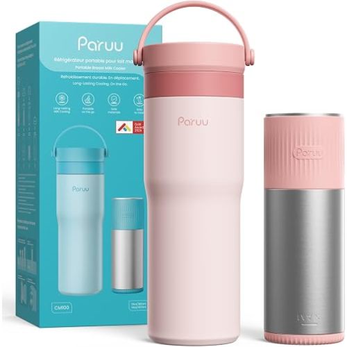 Paruu Portable Breast Milk Cooler, Unique Cooling Tube Design, Stainless Steel Breastmilk Chiller for 23–35H Cooling, 10oz Breastmilk Storage Container for New Moms Breastfeeding Essentials, Pink