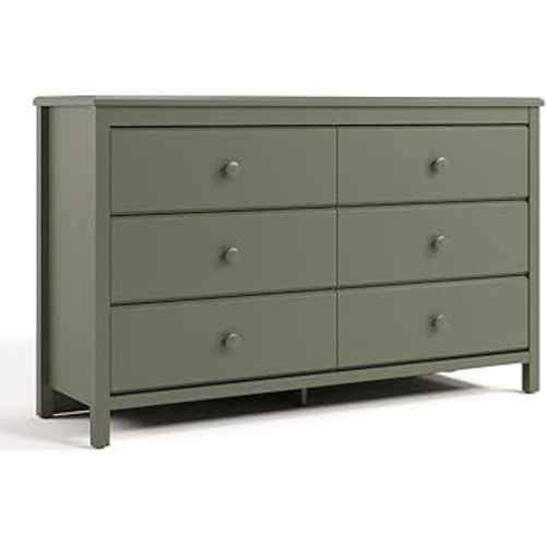 Storkcraft Alpine 6 Drawer Double Dresser (Olive) – GREENGUARD Gold Certified Nursery Essential, Kids Storage Chest, Bedroom Organizer, Modern Dresser, Easy to Match