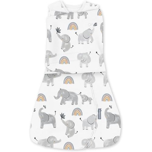 Ingenuity by SwaddleMe Arms Free Convertible Baby Swaddle, Size 3-6 Months, 14-18 Pounds, Arms Swaddled in or Out, 1.0 TOG - Happy Elephant