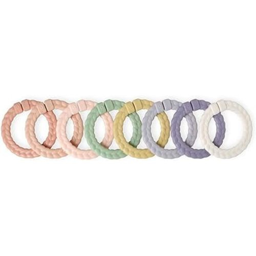 Itzy Ritzy Linking Ring Set; Set of 8 Braided, Rainbow-Colored Versatile Linking Rings; Attach to Baby's Car Seat, Stroller & Activity Gym to Keep Toys Nearby; Pink Rainbow