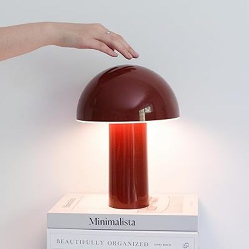 Touch-Controlled Bedside Lamp, Cordless & Dimmable - Red