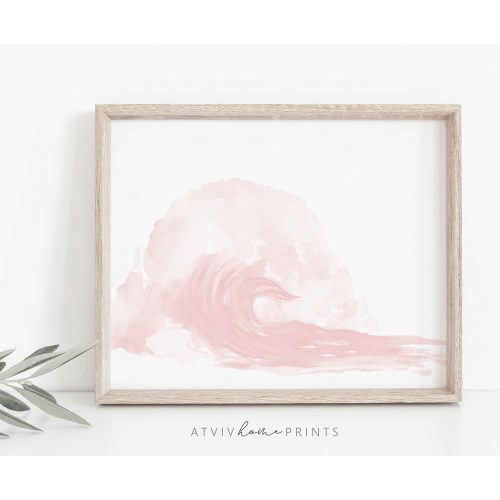 Pink wave print, watercolor wave, pink ocean, nautical nursery, beach nursery decor, waves print, beach nursery print, Ocean Nursery Prints