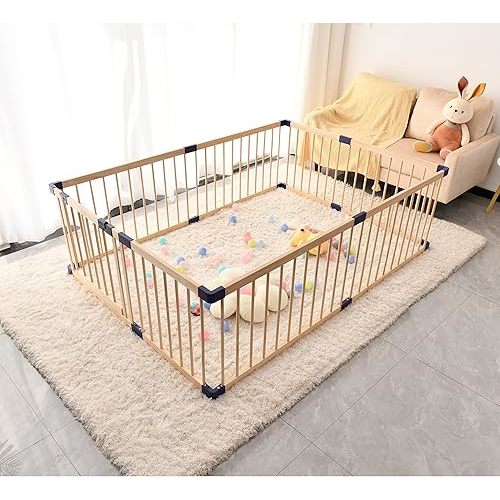 Wooden Playpen for y &Toddlers,Baby Playars, Kids Fence Play Area with Safety Gate, Indoor Safety Play Yard,Large Fence with Locking Gate Activity Center (55x79x24 Inches)