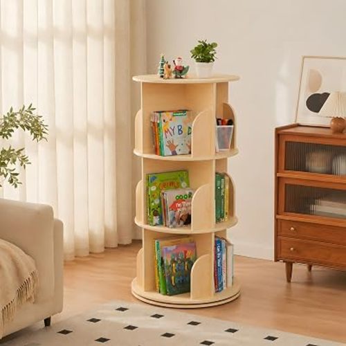 Kids Rotating Bookshelf, 360° Display 3 Tier Bookcase Storage