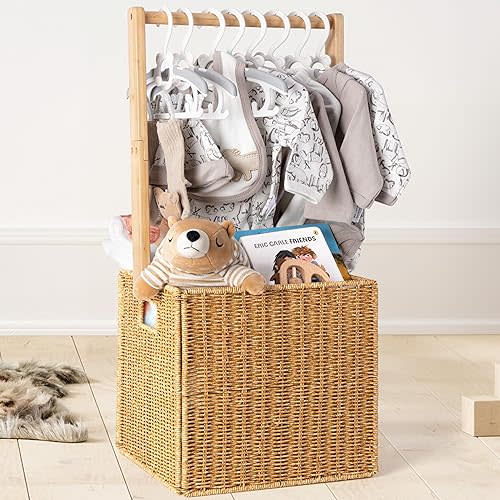 Baby Shower Crate Closet, Large Hand-Woven Rattan Storage Crates with Handle, Baby Shower Gifts, Baby Welcome Box Nursery Basket for Newborn Boys Girls, Pregnancy Gifts for New Parents