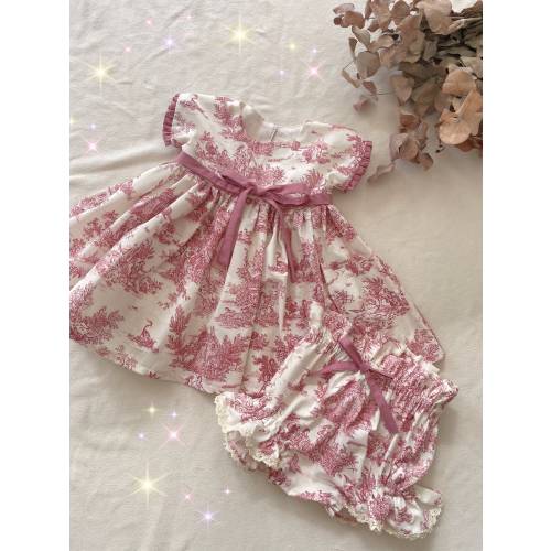 Toile de Jouy baby dress & bloomer set from 3 months to 4 years