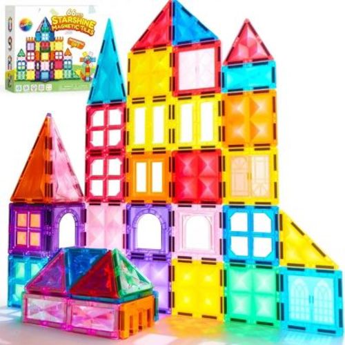 Joyfy 66pcs Starshine Magnetic Tiles Set, Magnetic Building Blocks for Kids Aged 3-8, Educational Toy Creative Thinking Birthday Gift for Boys Girls