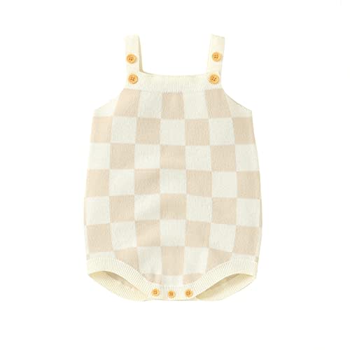 Gueuusu Newborn Baby Girl Summer Clothes Checkerboard Plaid Print Sleeveless Knitted Bodysuit Romper One Piece Jumpsuit