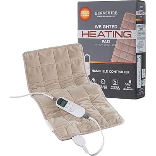 Berkshire Weighted Heating Pad for Pain Relief -12"x24" Electric Heat Wrap with 10 Heat Settings, Auto Shut Off -Targets Back, Neck, Shoulder, Leg, Abdomen Cramps -Machine Washable & Portable