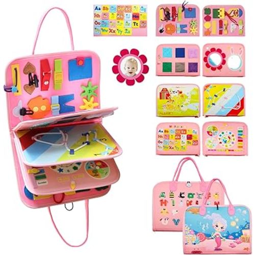 Busy Board Montessori Toys for 1 2 3 4 Year Boys Girls Gifts, Sensory Toy for Toddlers, Educational Activities Toy, Busy Book for Learning Fine Motor Skills