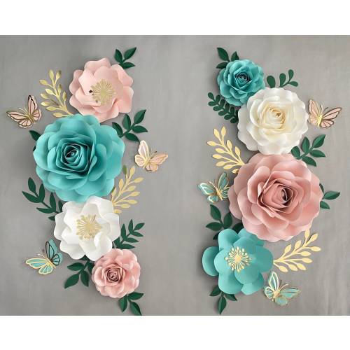 Paper Flowers | Turquoise Nursery Flowers | Pink Nursery Paper Flower Wall Decor | Wall Flowers | Baby Girl Nursery Flowers