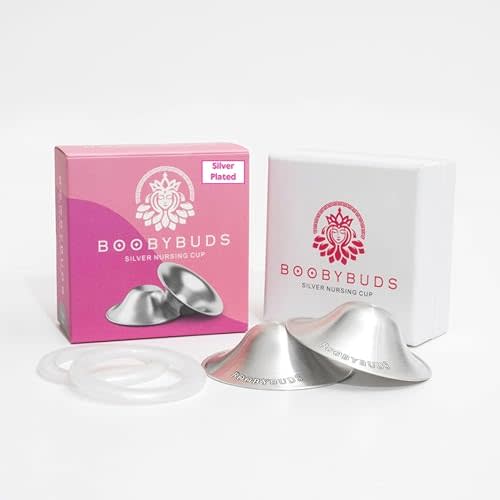 The Original Silver Nursing Cups - Nipple Shields for Nursing Newborns - 999 Silver - Universal Fit - Nipple Comfort Cups for Breastfeeding Trilaminate Silver Silicone