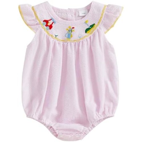 Infant Girls Fly Sleeve Golf Romper Summer Sleeveless Bubble Rompers Newborn Baby Embroidery Golf Car Bodysuit