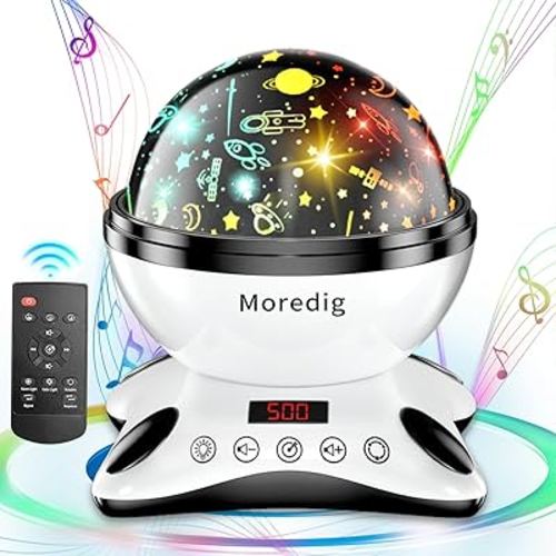 Moredig Kids Night Light Projector, Remote Baby Night Lights for Kids Room with 12 Music Nursery Night Light Projector for Kids Timer 2 Projections 18 Light Modes, Gifts for Baby Kids - Black